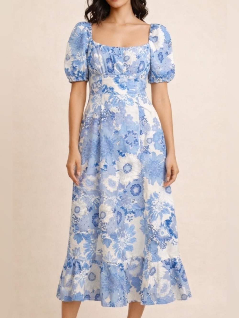 London Times Linen Blend Floral Midi Dress Size US 6